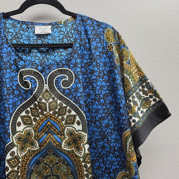 Gold Coast Kaftan Dress Womens One Size Blue Paisley Boho Tunic Kimono Cover Up - Picture 2 of 11